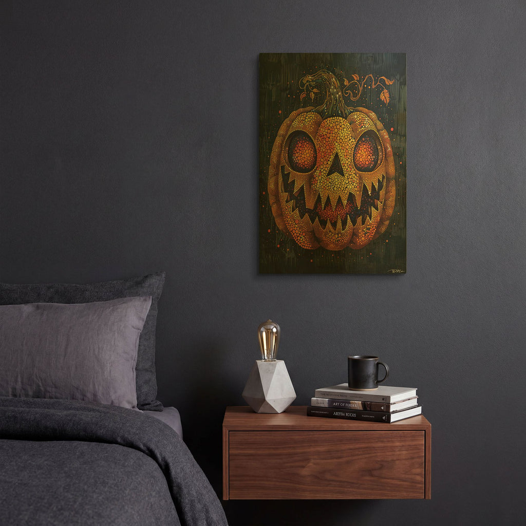 'Pumpkin In Pontilism' By Momart Gold Metal Wall Art
