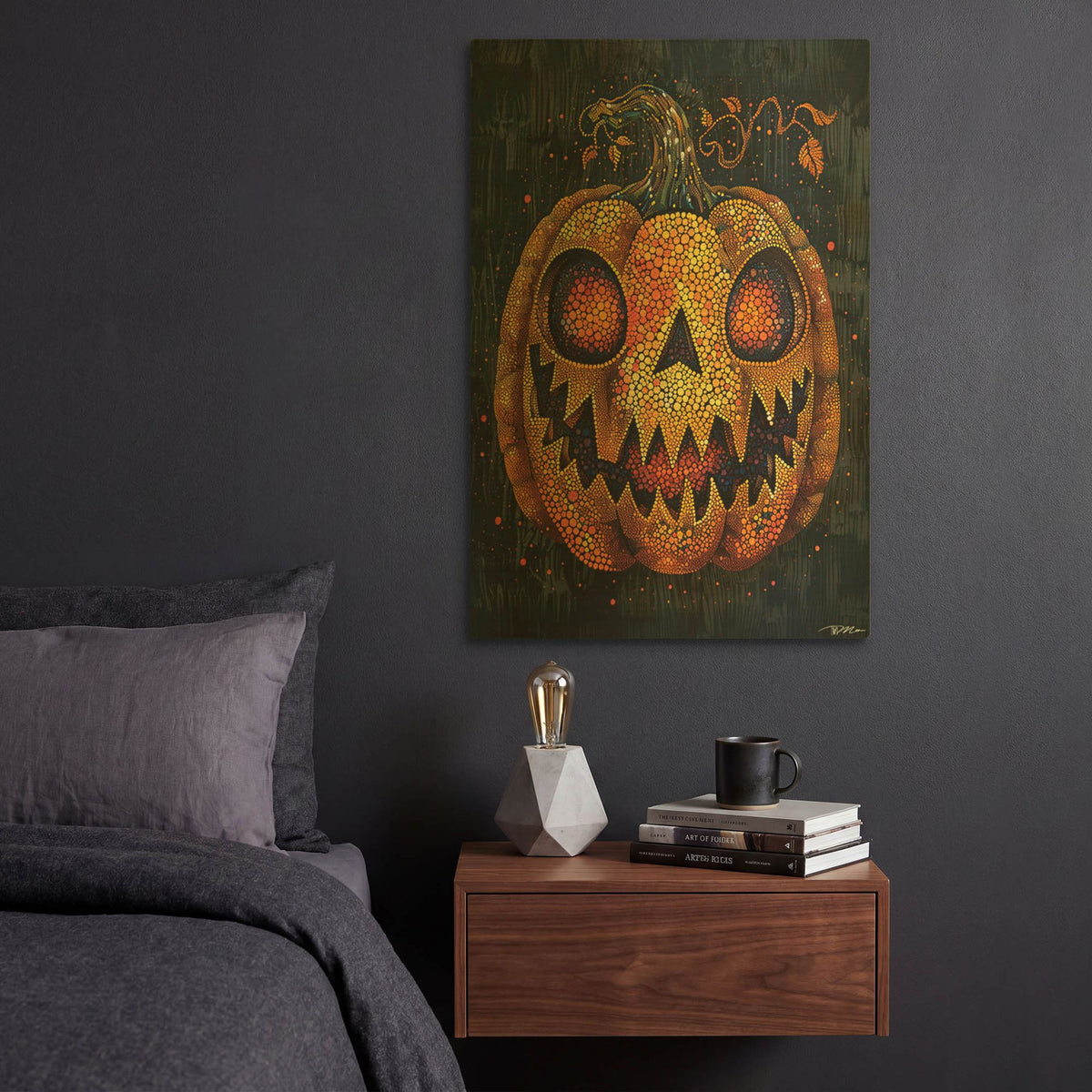 'Pumpkin In Pontilism' By Momart Gold Metal Wall Art