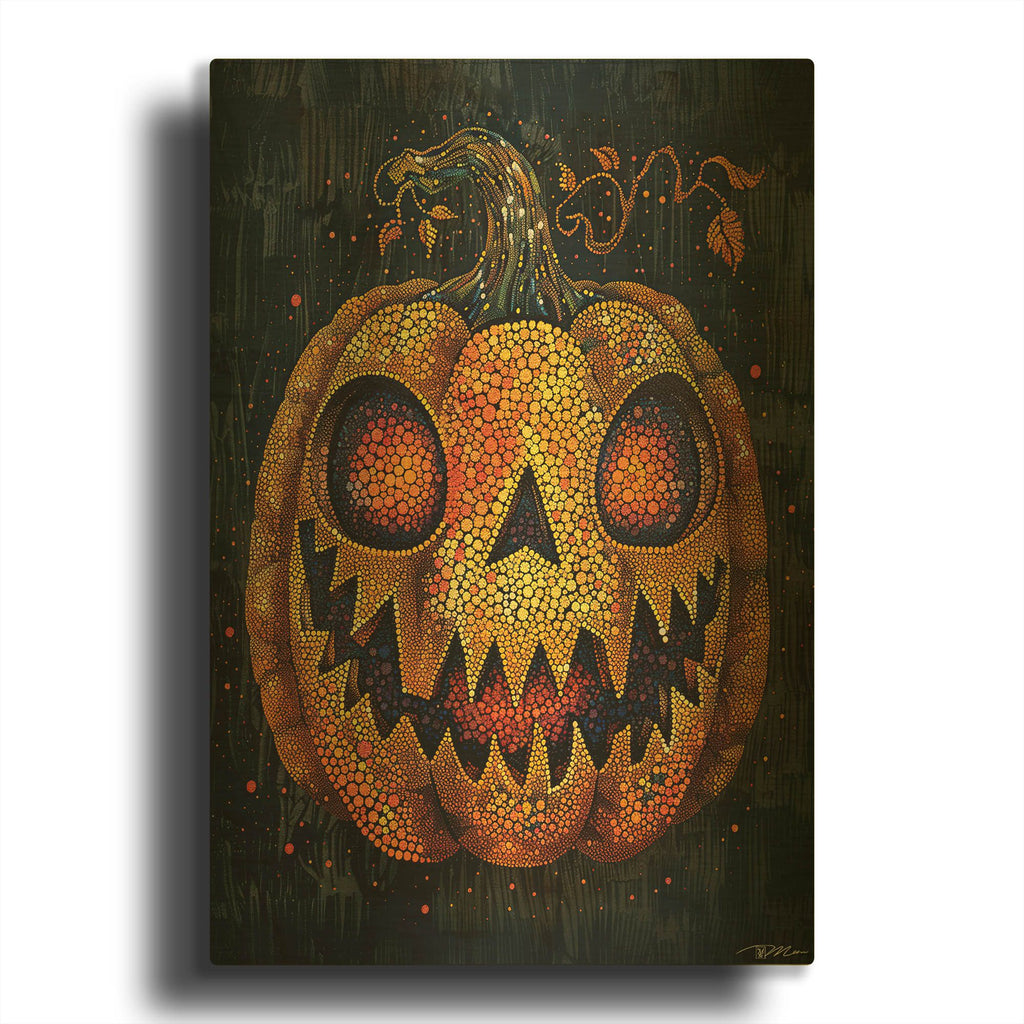 'Pumpkin In Pontilism' By Momart Gold Metal Wall Art