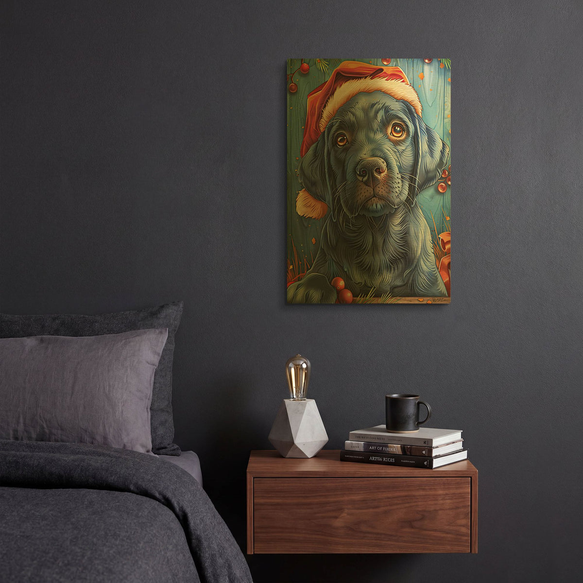 'Puppy Labrador Black Christmas' By Momart Gold Metal Wall Art