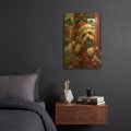 'Puppy With Santa Hat On A Red Pickup 1' By Momart Gold Metal Wall Art