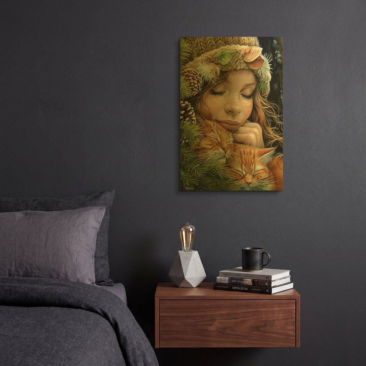 'Rest With Red Cats' By Momart Gold Metal Wall Art