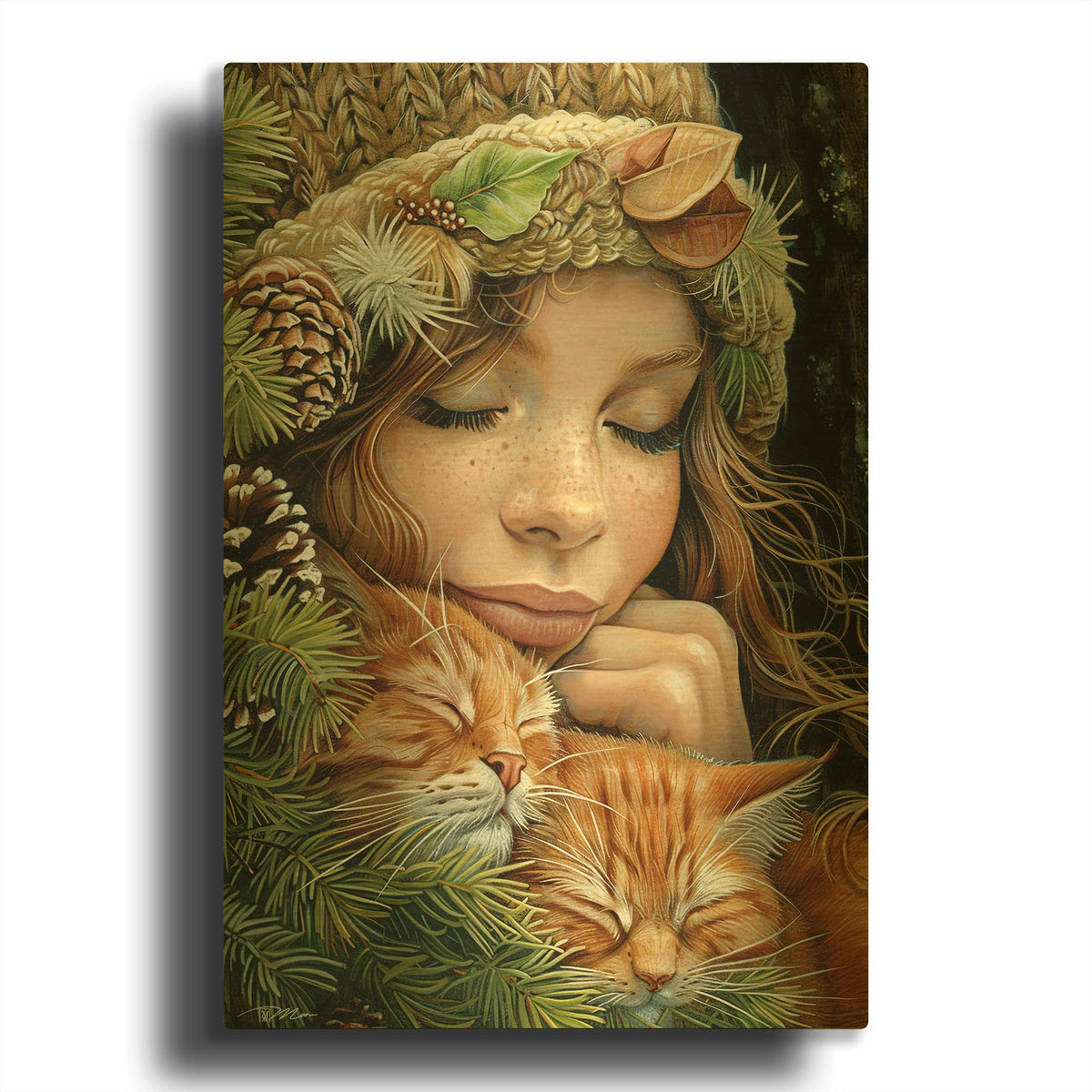 'Rest With Red Cats' By Momart Gold Metal Wall Art