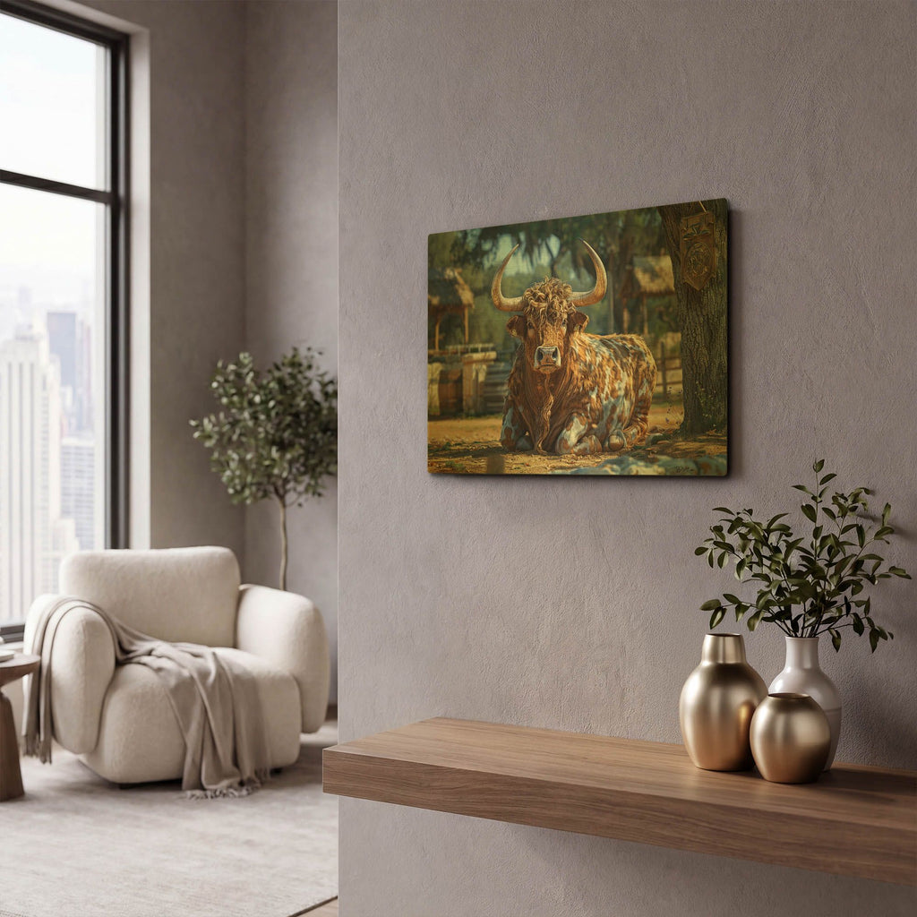 'Squatting Bull' By Momart Gold Metal Wall Art
