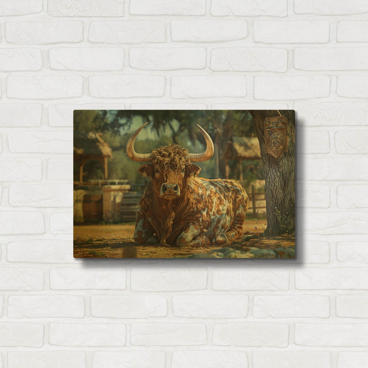 'Squatting Bull' By Momart Gold Metal Wall Art