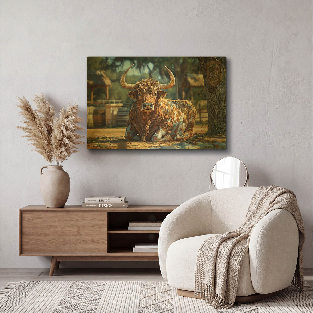 'Squatting Bull' By Momart Gold Metal Wall Art
