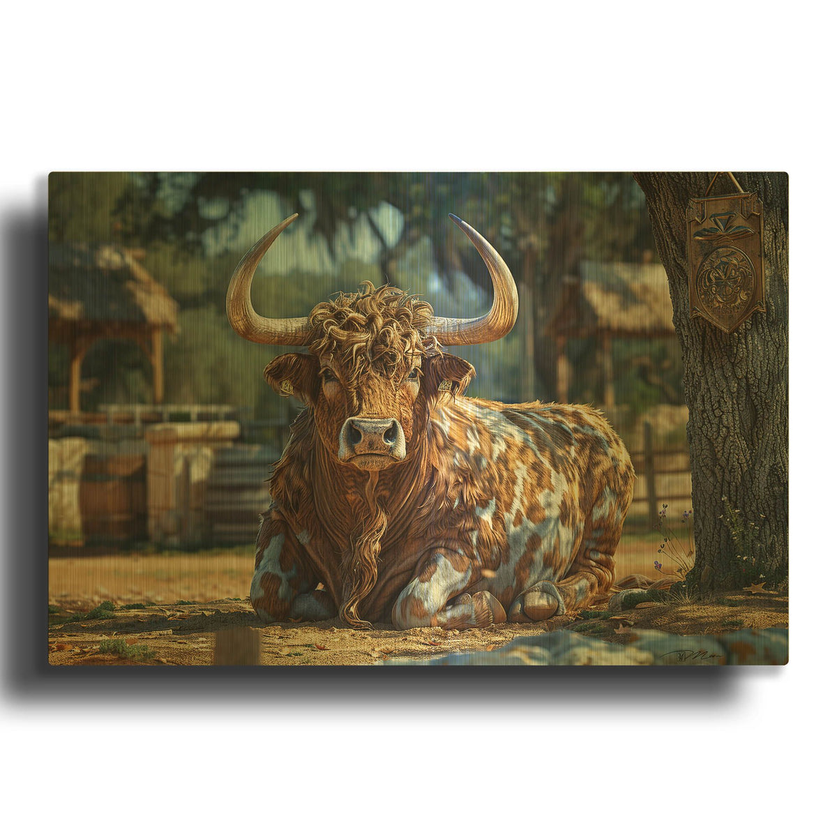 'Squatting Bull' By Momart Gold Metal Wall Art