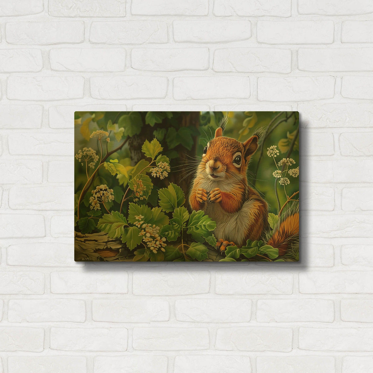 'Squirrel Among The Leaves' By Momart Gold Metal Wall Art