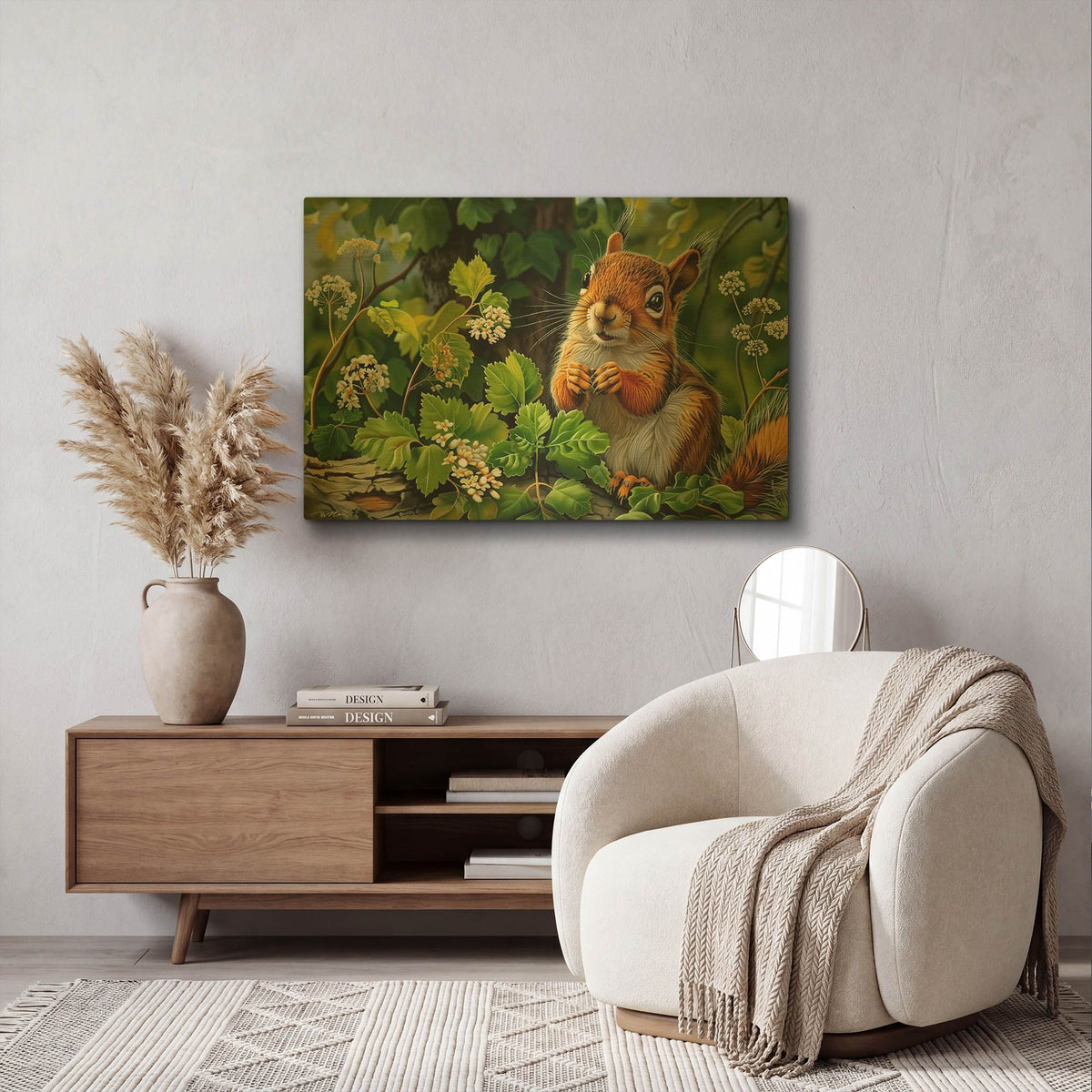 'Squirrel Among The Leaves' By Momart Gold Metal Wall Art