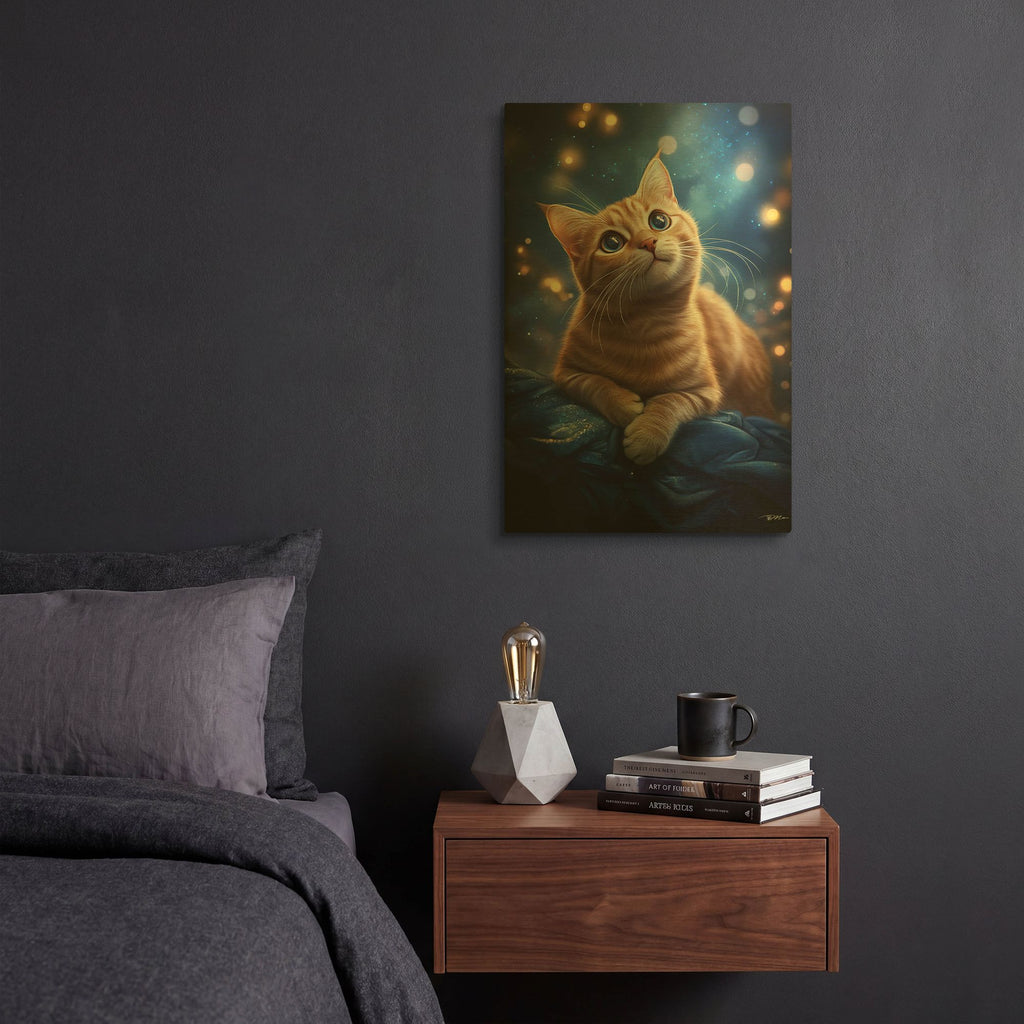'The Dream Red Cat' By Momart Gold Metal Wall Art