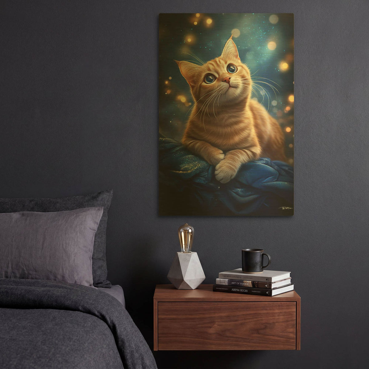 'The Dream Red Cat' By Momart Gold Metal Wall Art
