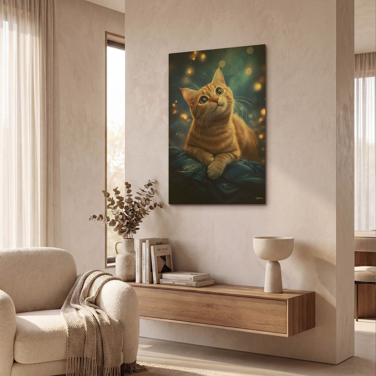 'The Dream Red Cat' By Momart Gold Metal Wall Art