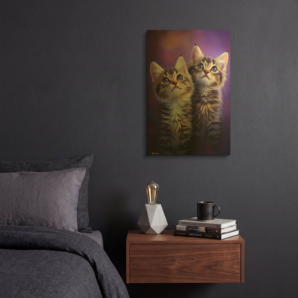 'Two Careful Kittens' By Momart Gold Metal Wall Art