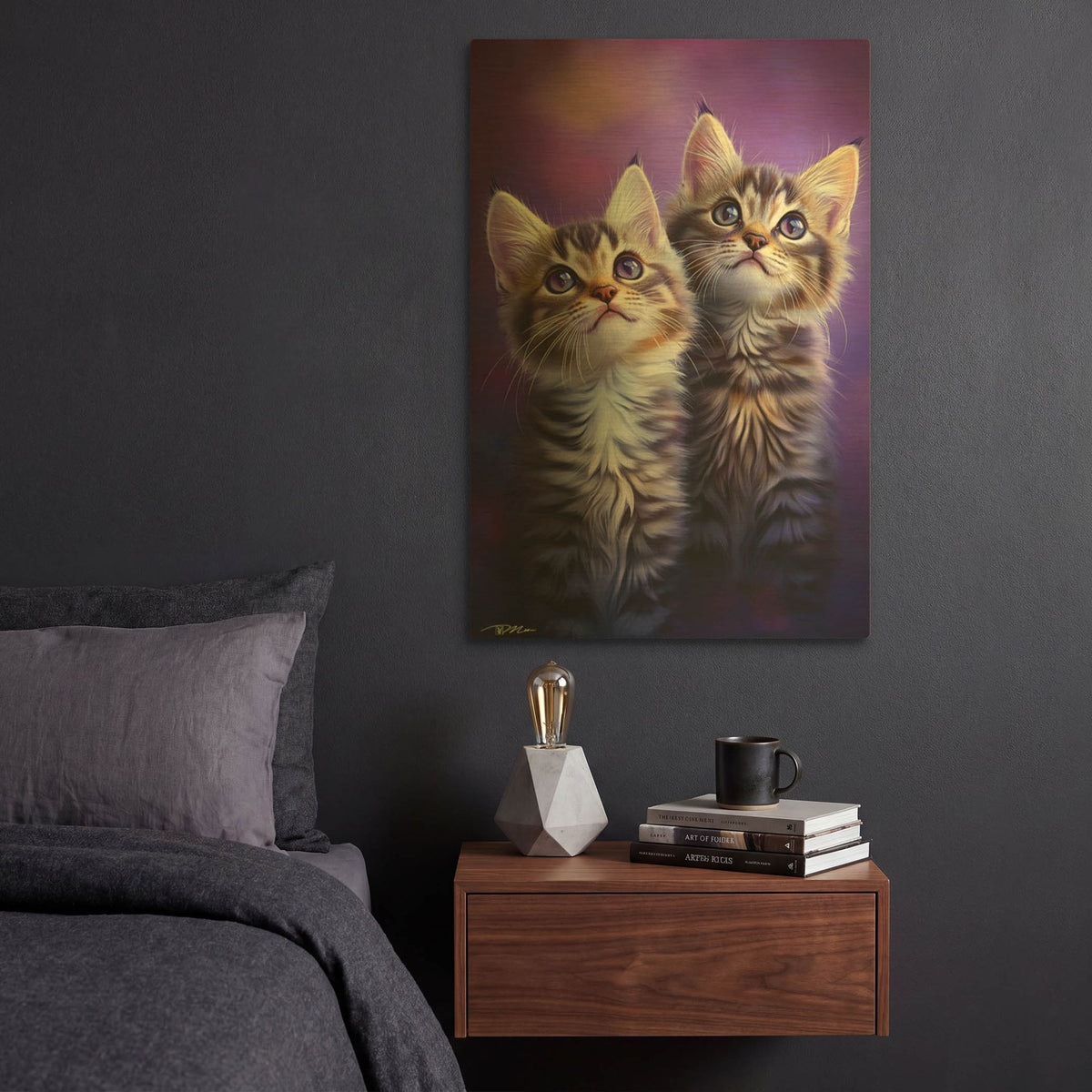 'Two Careful Kittens' By Momart Gold Metal Wall Art