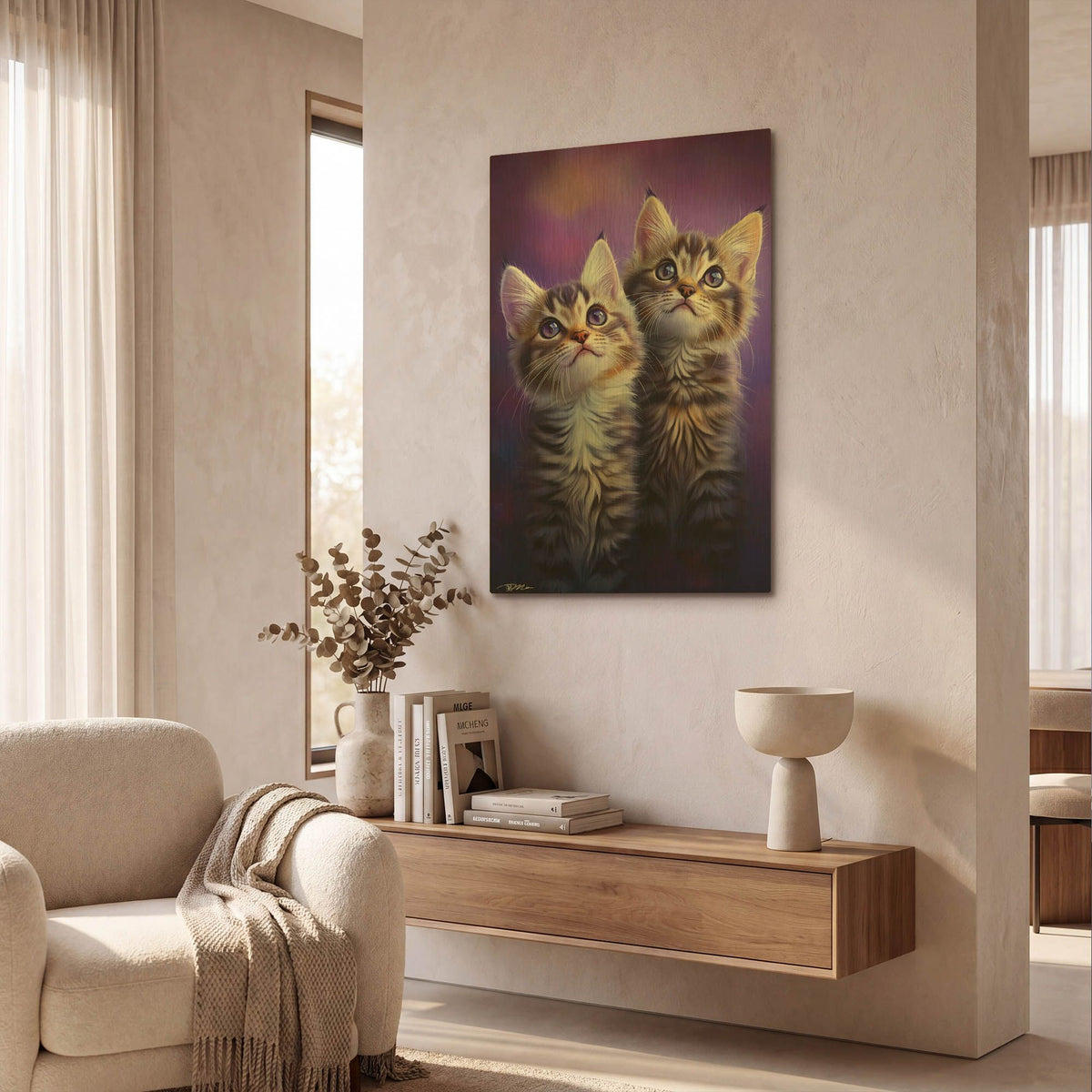 'Two Careful Kittens' By Momart Gold Metal Wall Art