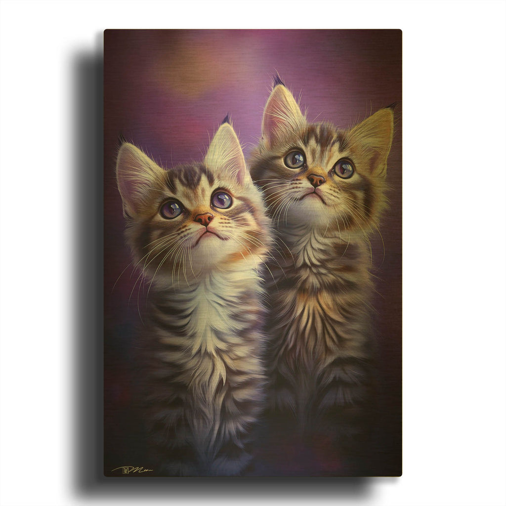 'Two Careful Kittens' By Momart Gold Metal Wall Art