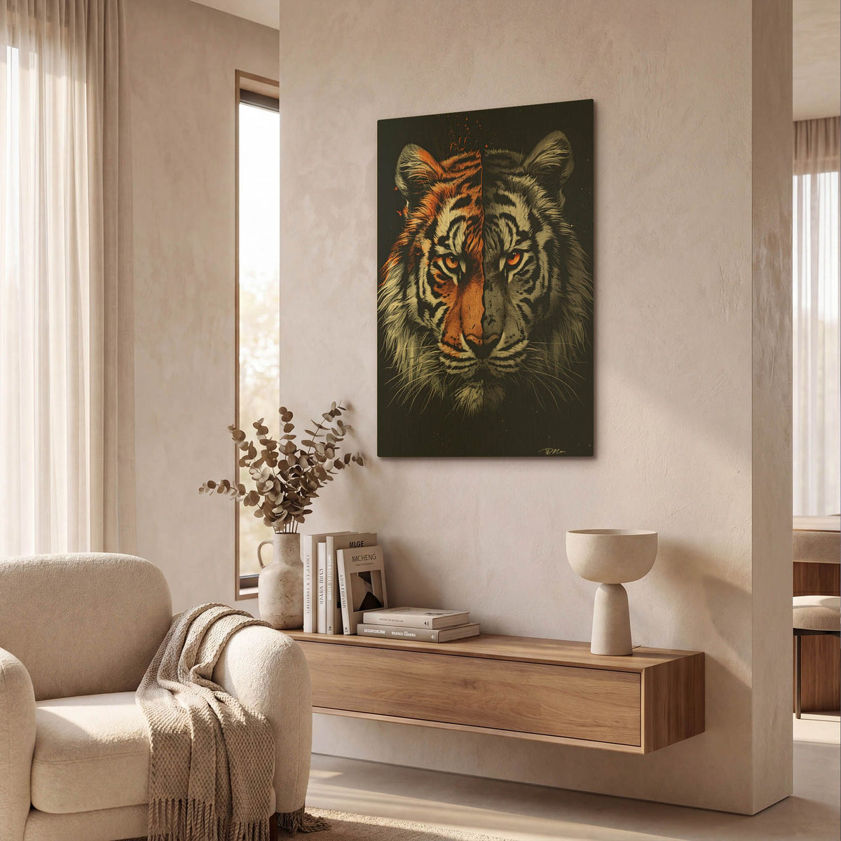 'Two-Faced Tiger' By Momart Gold Metal Wall Art