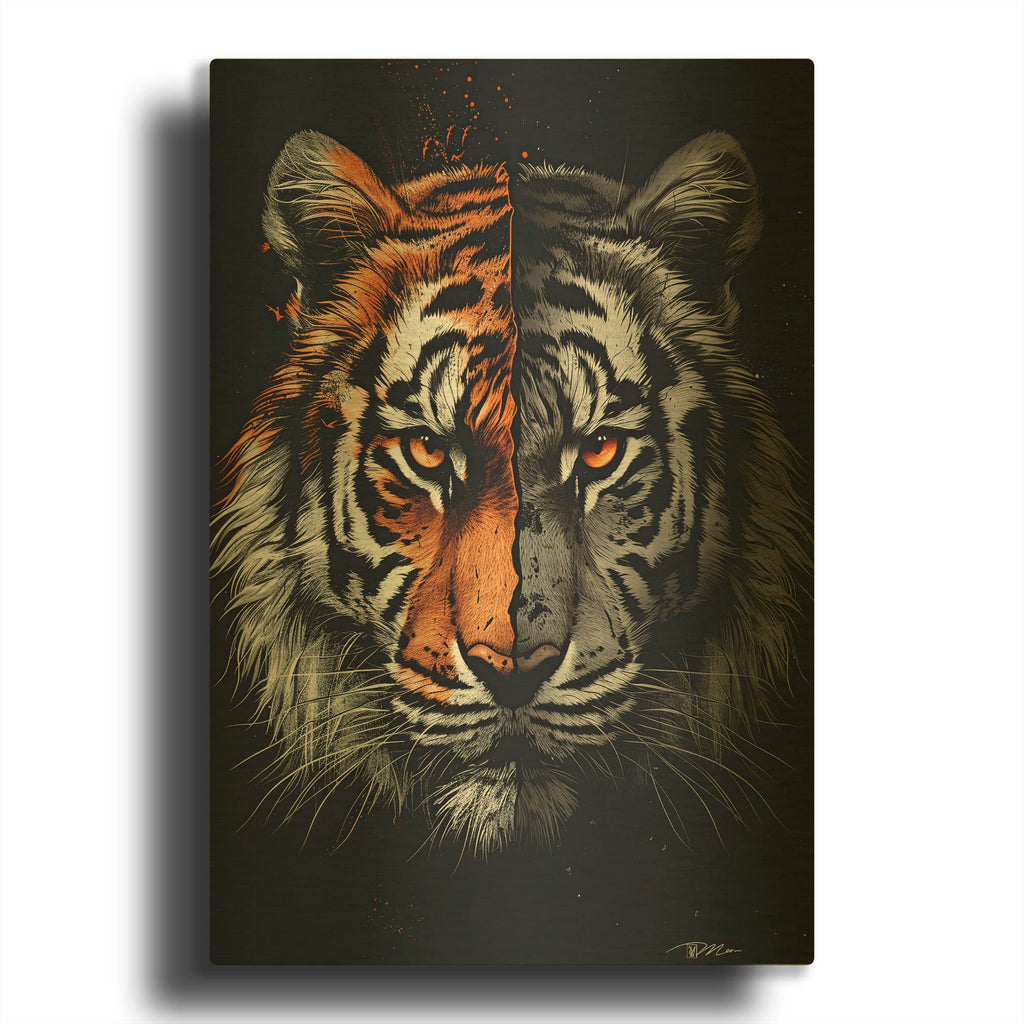 'Two-Faced Tiger' By Momart Gold Metal Wall Art
