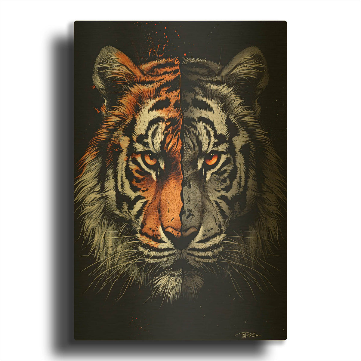 'Two-Faced Tiger' By Momart Gold Metal Wall Art