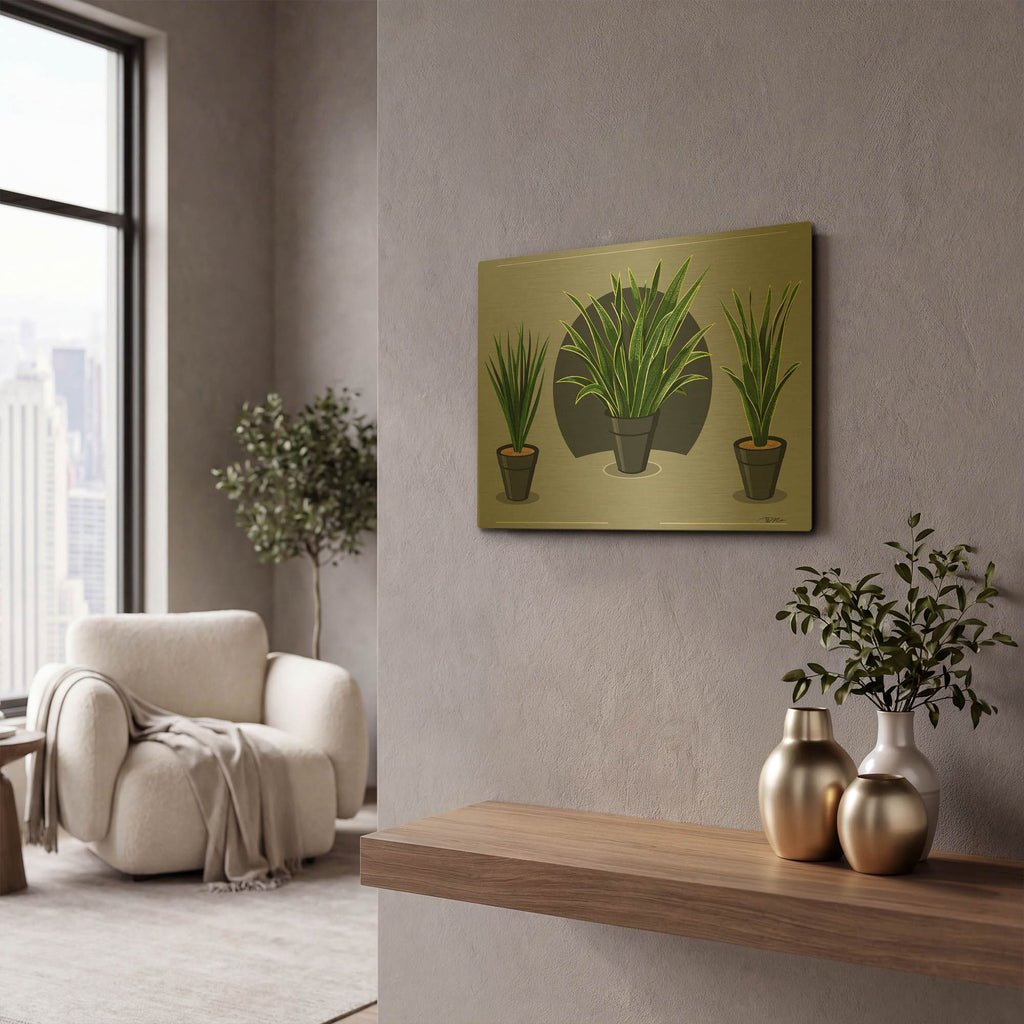 'Vases Of Vector Plants' By Momart Gold Metal Wall Art