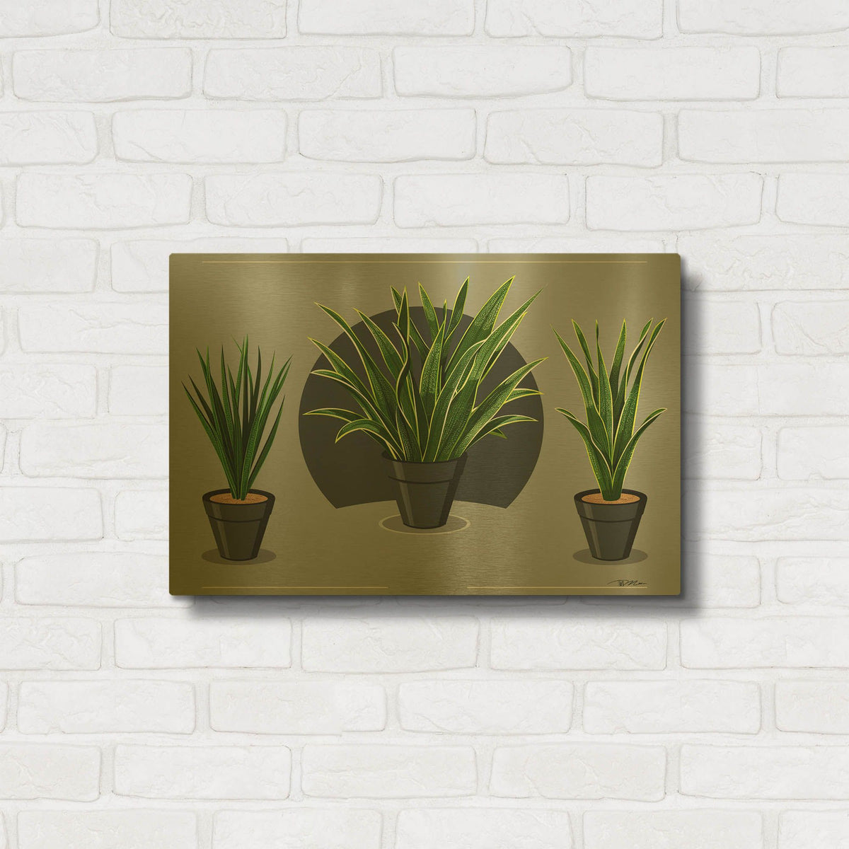 'Vases Of Vector Plants' By Momart Gold Metal Wall Art
