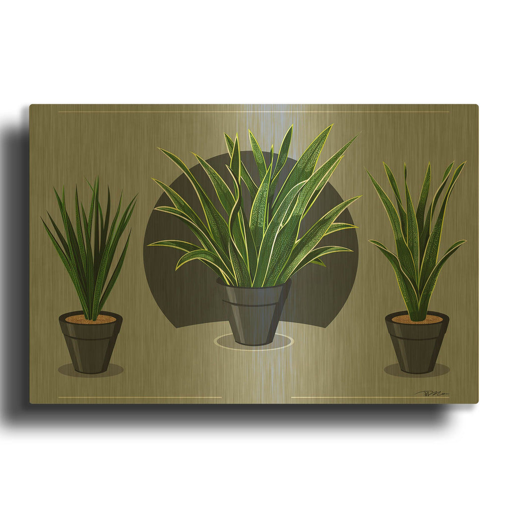 'Vases Of Vector Plants' By Momart Gold Metal Wall Art