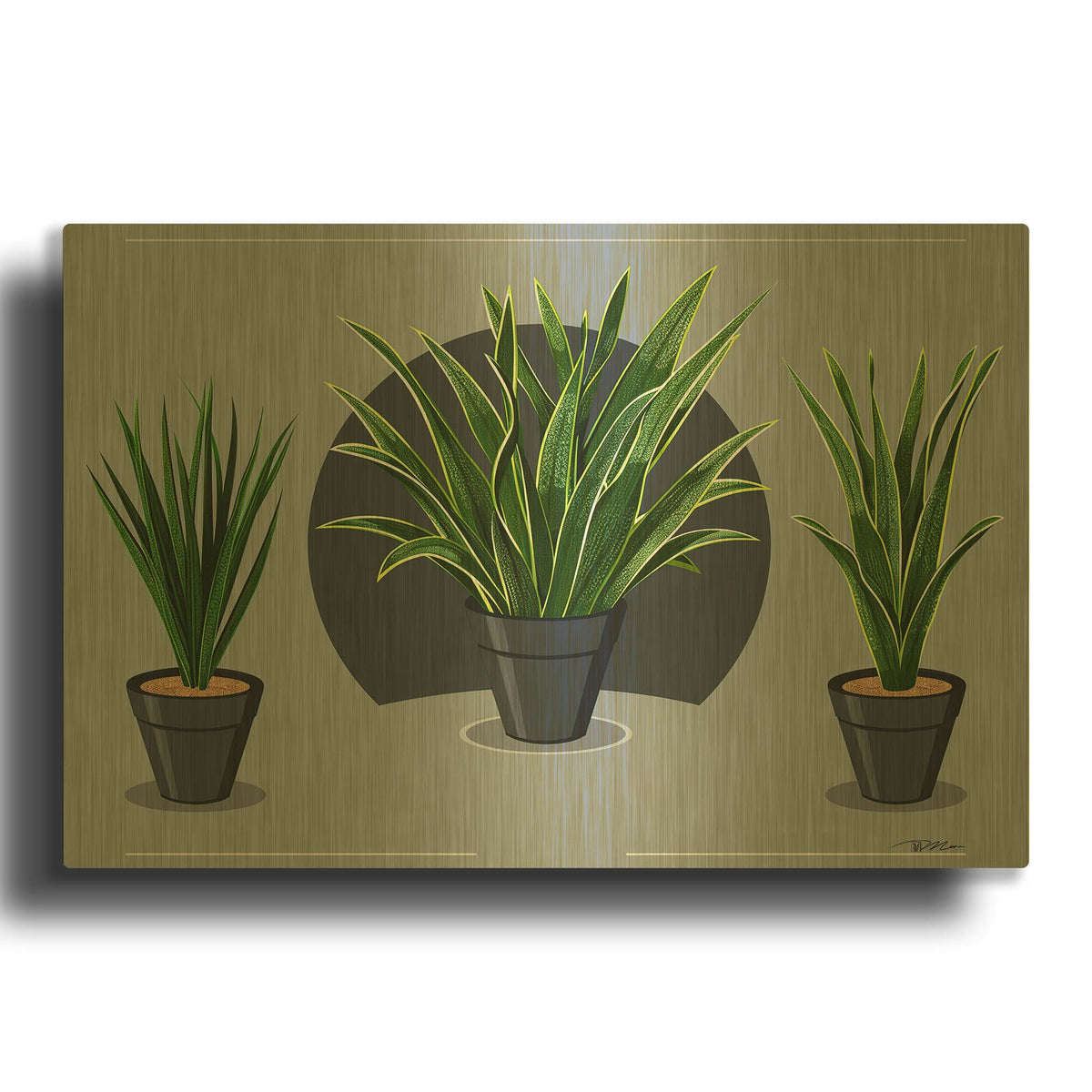 'Vases Of Vector Plants' By Momart Gold Metal Wall Art