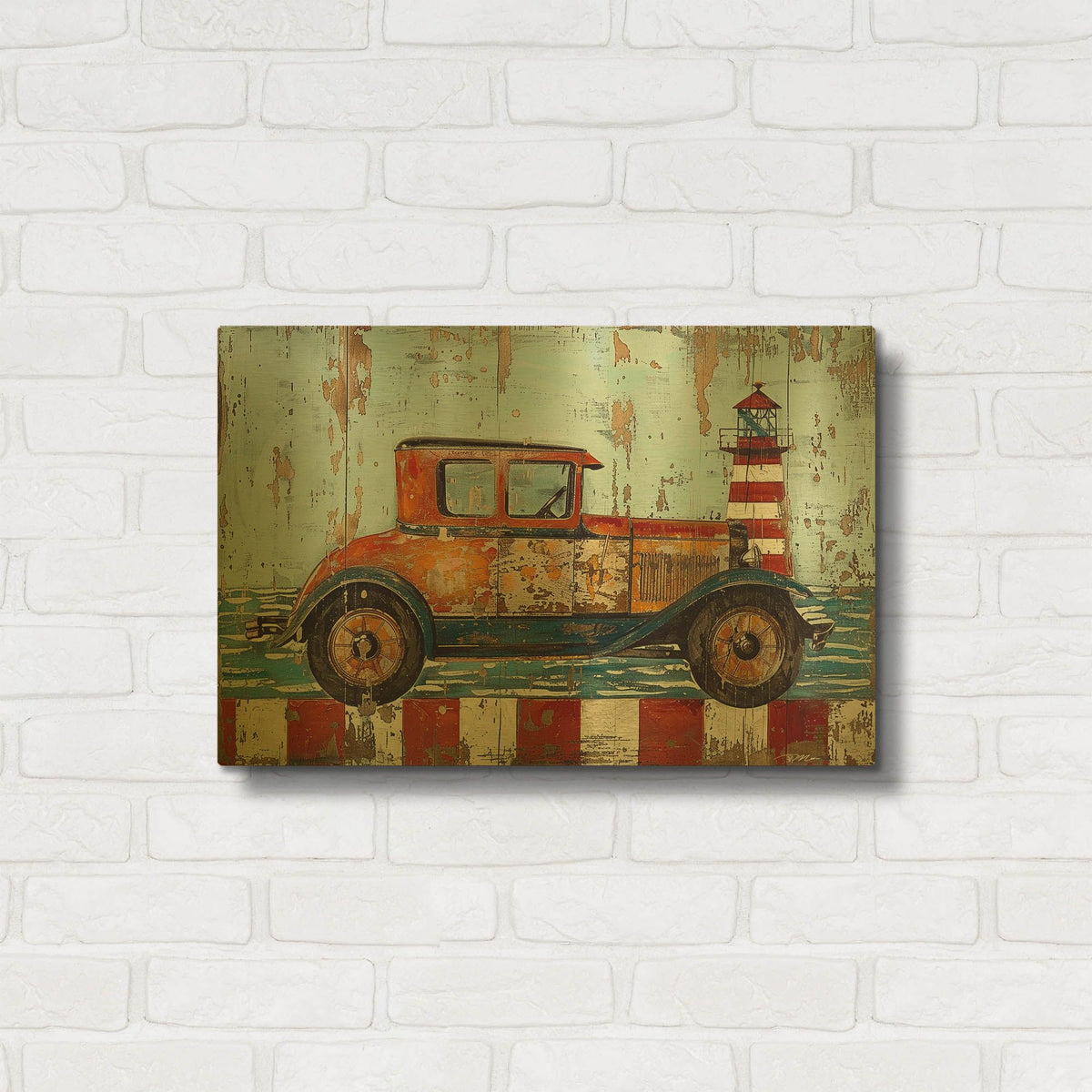 'Vintage Car With Headlight' By Momart Gold Metal Wall Art