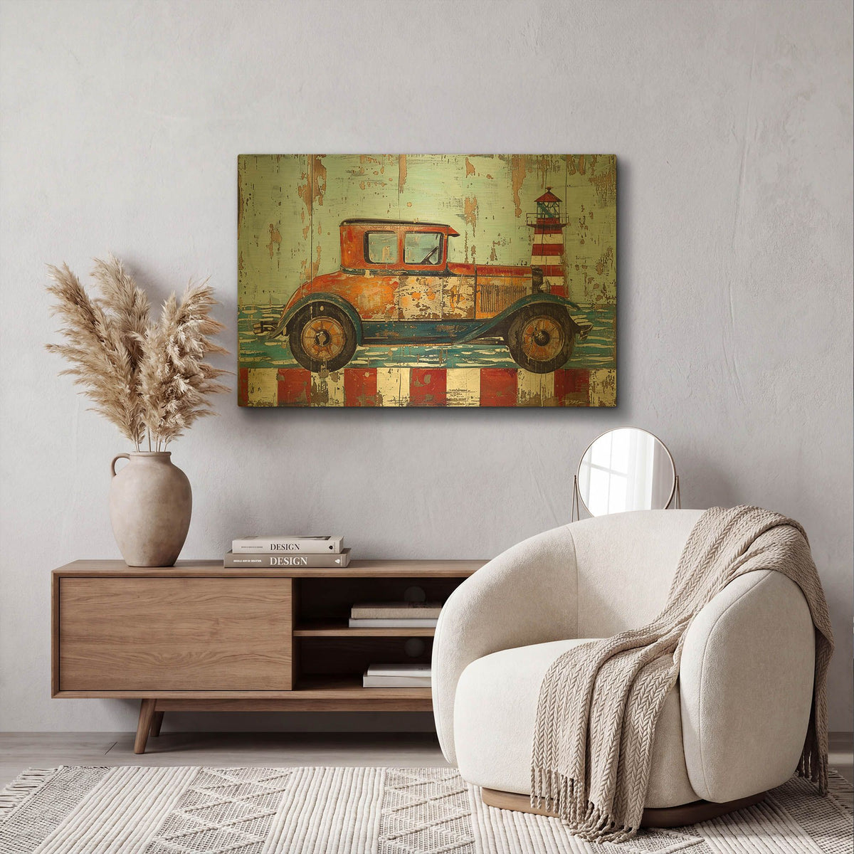 'Vintage Car With Headlight' By Momart Gold Metal Wall Art