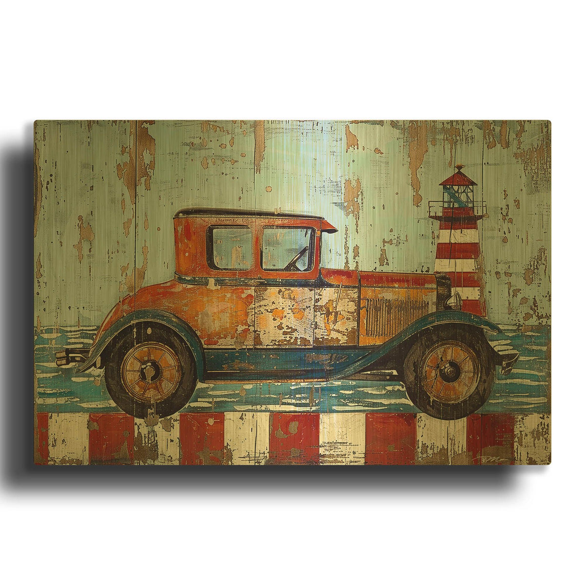 'Vintage Car With Headlight' By Momart Gold Metal Wall Art