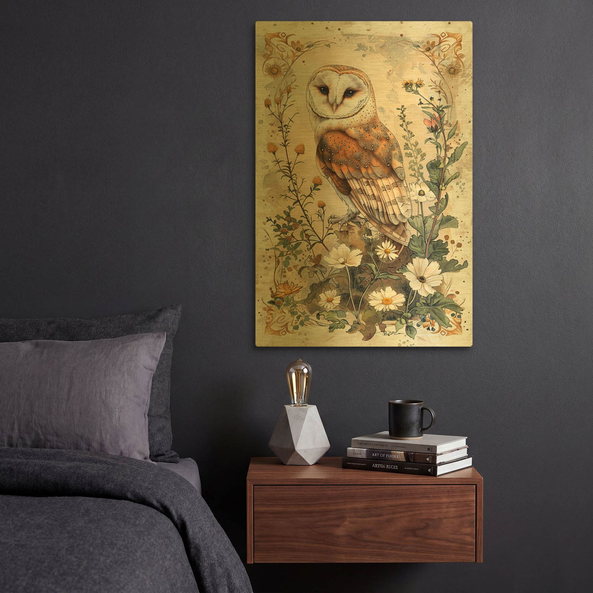 'Watercolor Owl Tarot Card' By Momart Gold Metal Wall Art