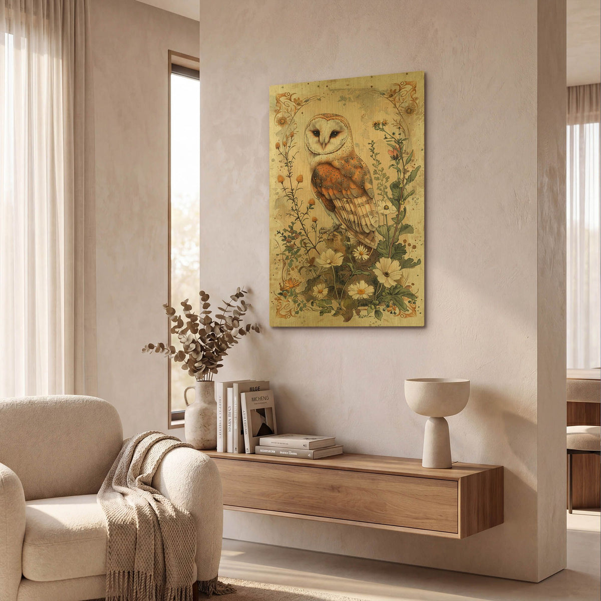 'Watercolor Owl Tarot Card' By Momart Gold Metal Wall Art