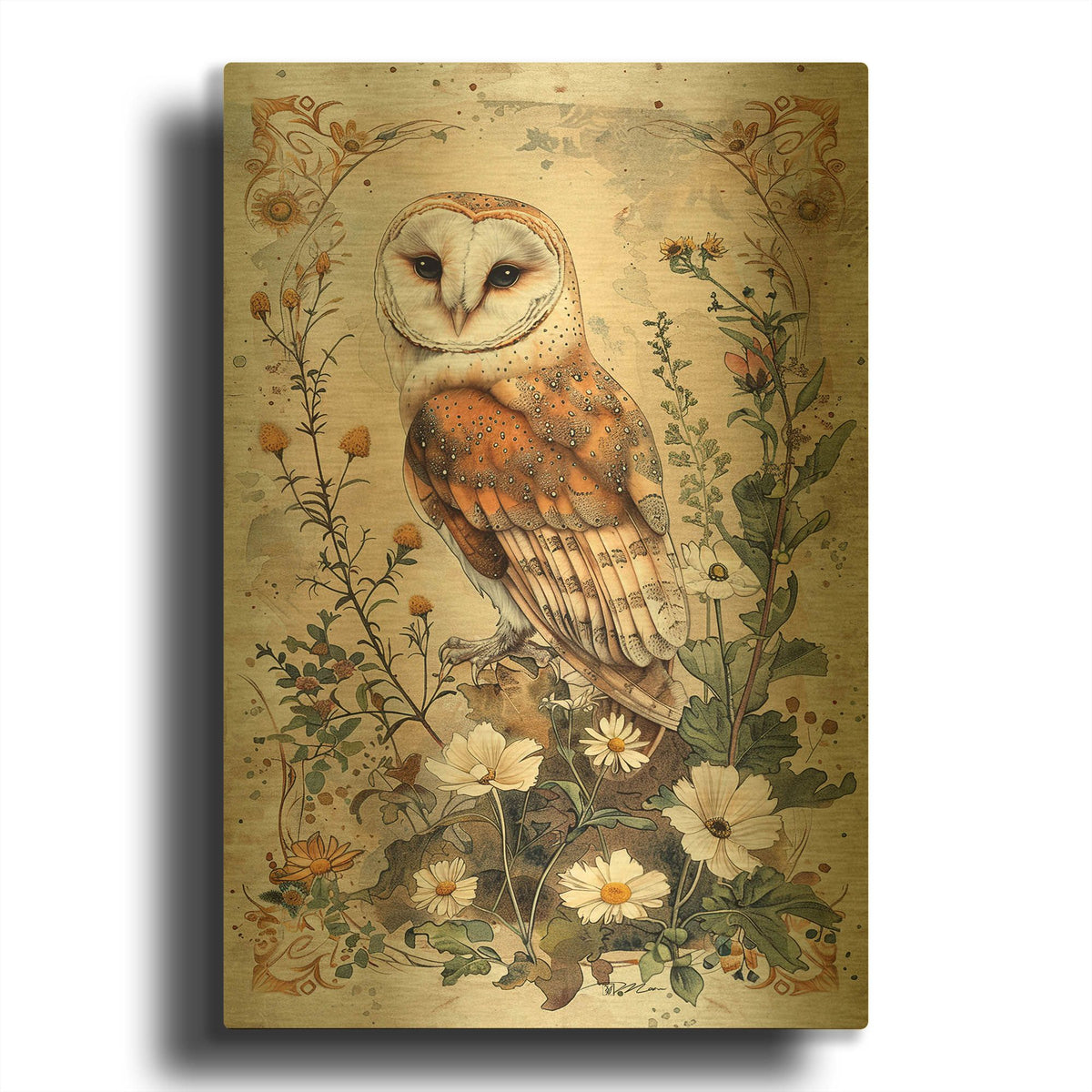 'Watercolor Owl Tarot Card' By Momart Gold Metal Wall Art