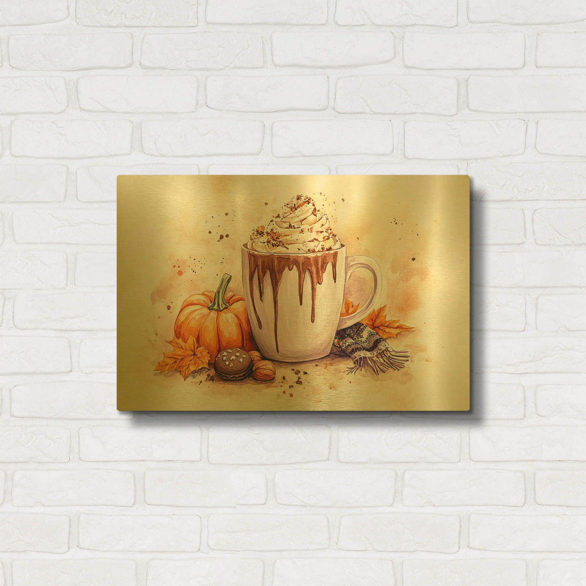 'White Chocolate And Cream With Pumpkin' By Momart Gold Metal Wall Art