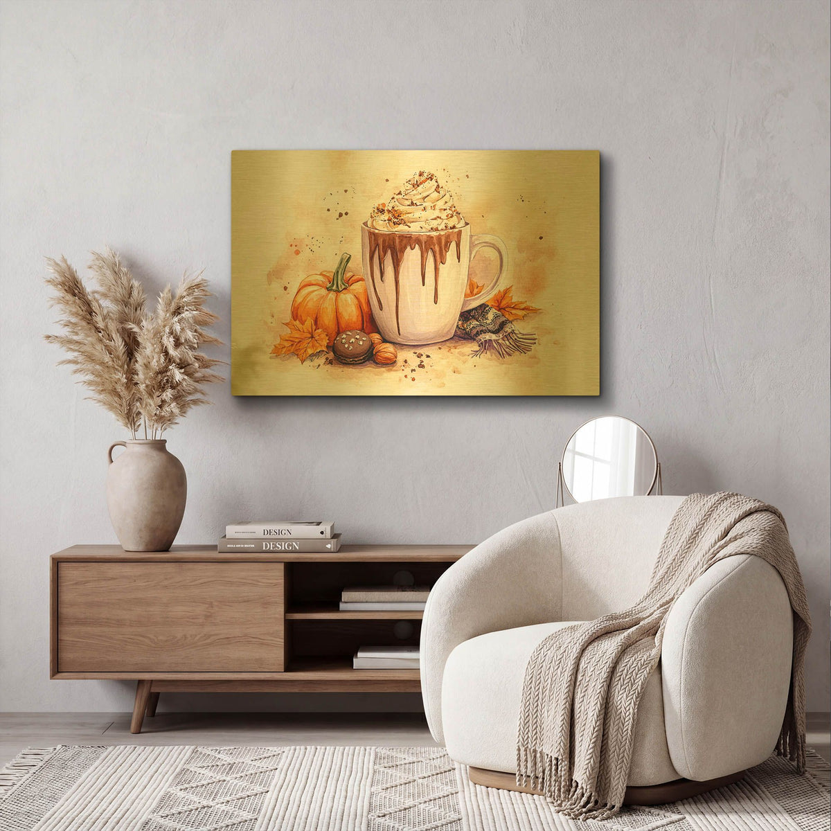 'White Chocolate And Cream With Pumpkin' By Momart Gold Metal Wall Art