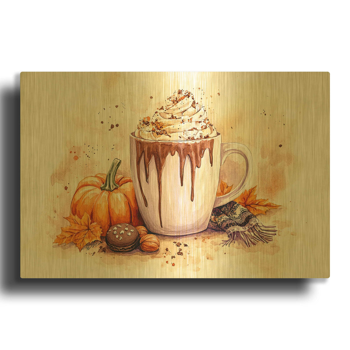 'White Chocolate And Cream With Pumpkin' By Momart Gold Metal Wall Art