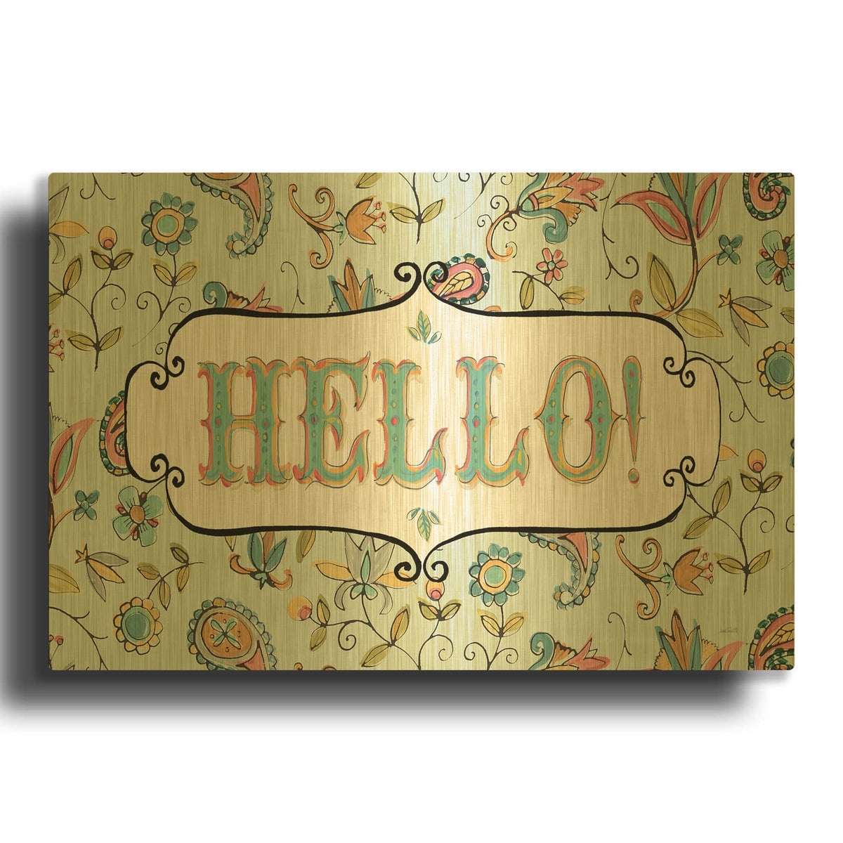 'Peace And Paisley 5' By Anne Tavoletti Gold Metal Wall Art
