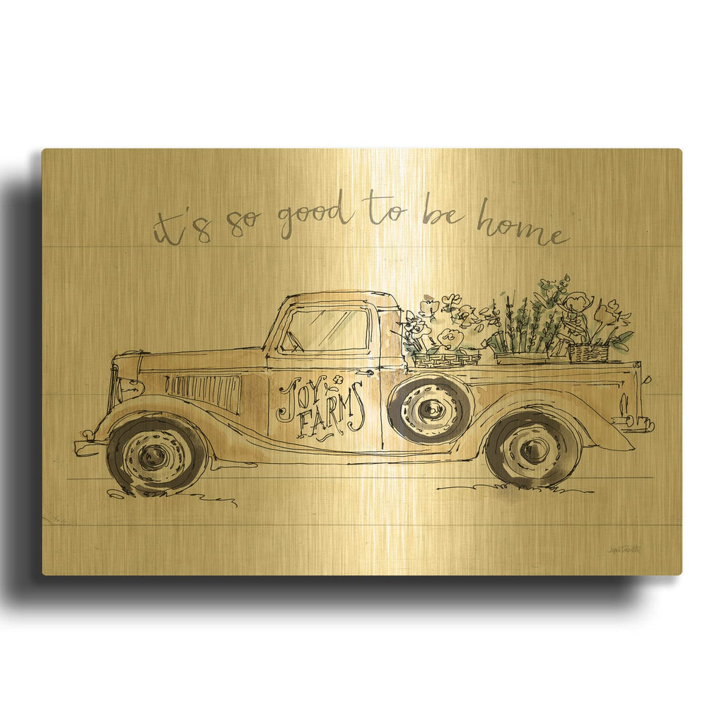'Modern Farmhouse 8 Cream Truck' By Anne Tavoletti Gold Metal Wall Art