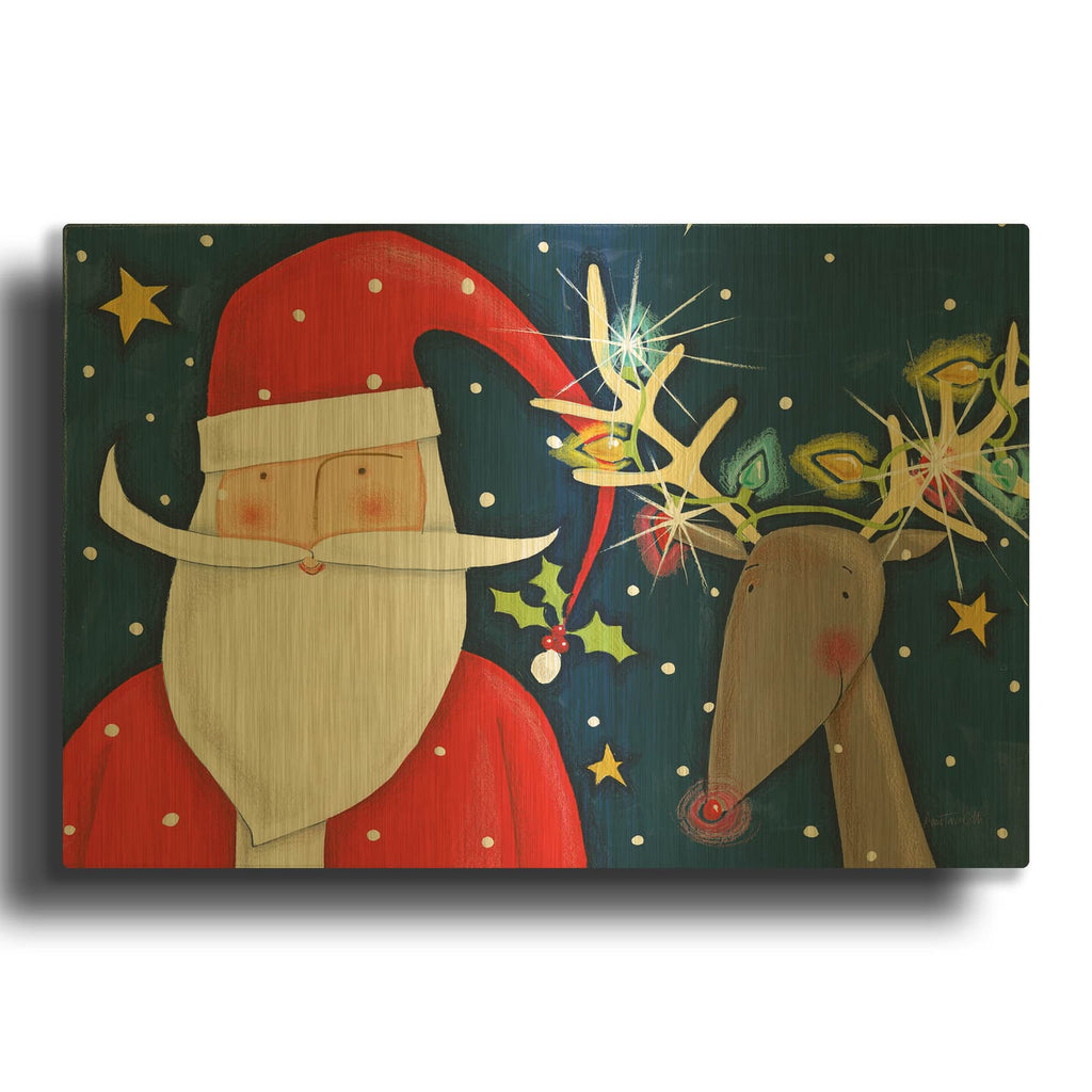 'Bright Christmas Santa Blue' By Anne Tavoletti Gold Metal Wall Art