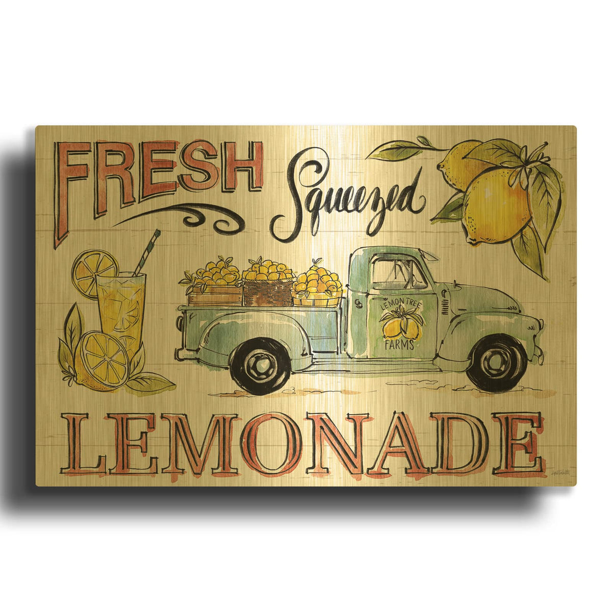 'Lemonade Stand 1' By Anne Tavoletti Gold Metal Wall Art