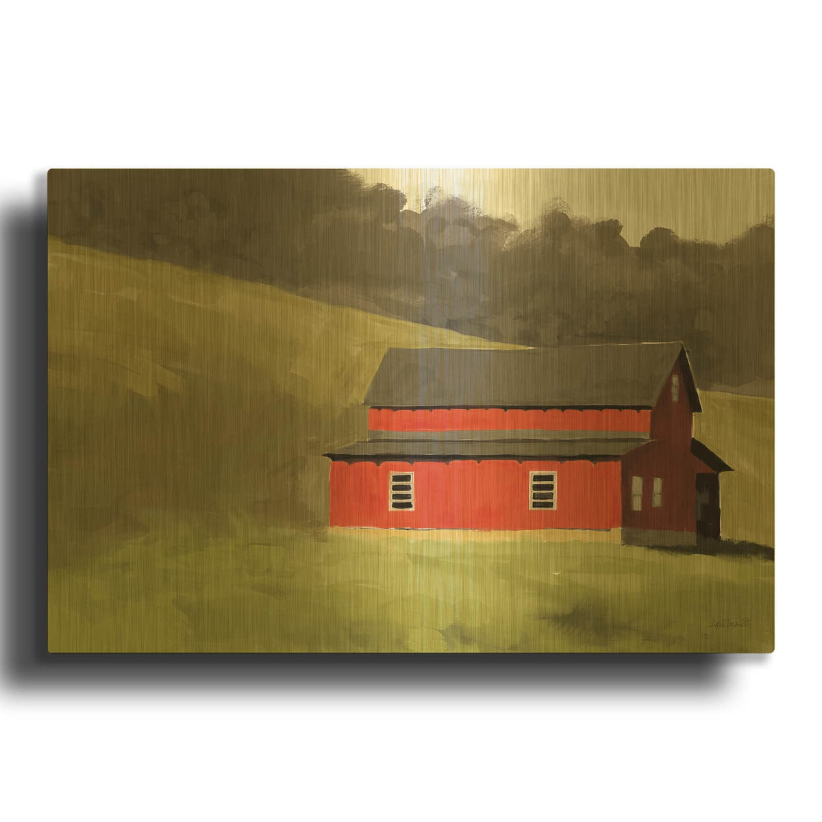 'Red Barn 1' By Anne Tavoletti Gold Metal Wall Art
