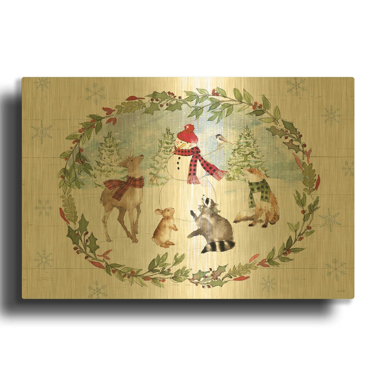 'Holiday Vignette 1' By Anne Tavoletti Gold Metal Wall Art