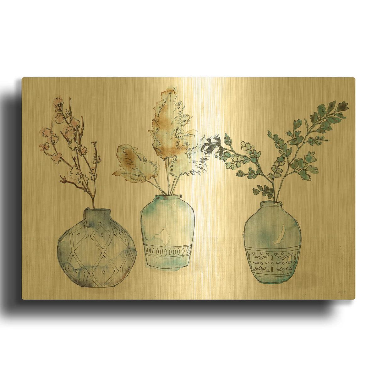'Fresh Farmhouse 1 Blue' By Anne Tavoletti Gold Metal Wall Art