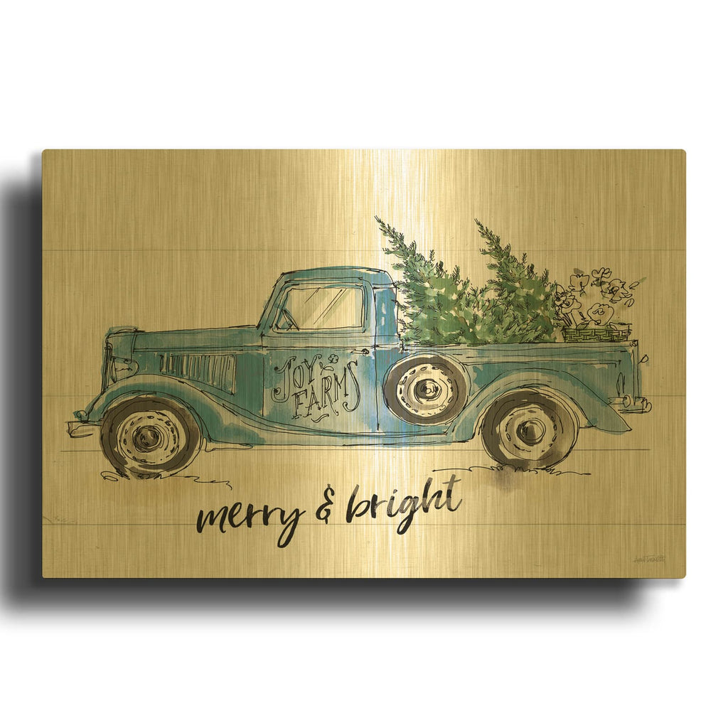 'Modern Farmhouse 8 Merry Blue' By Anne Tavoletti Gold Metal Wall Art