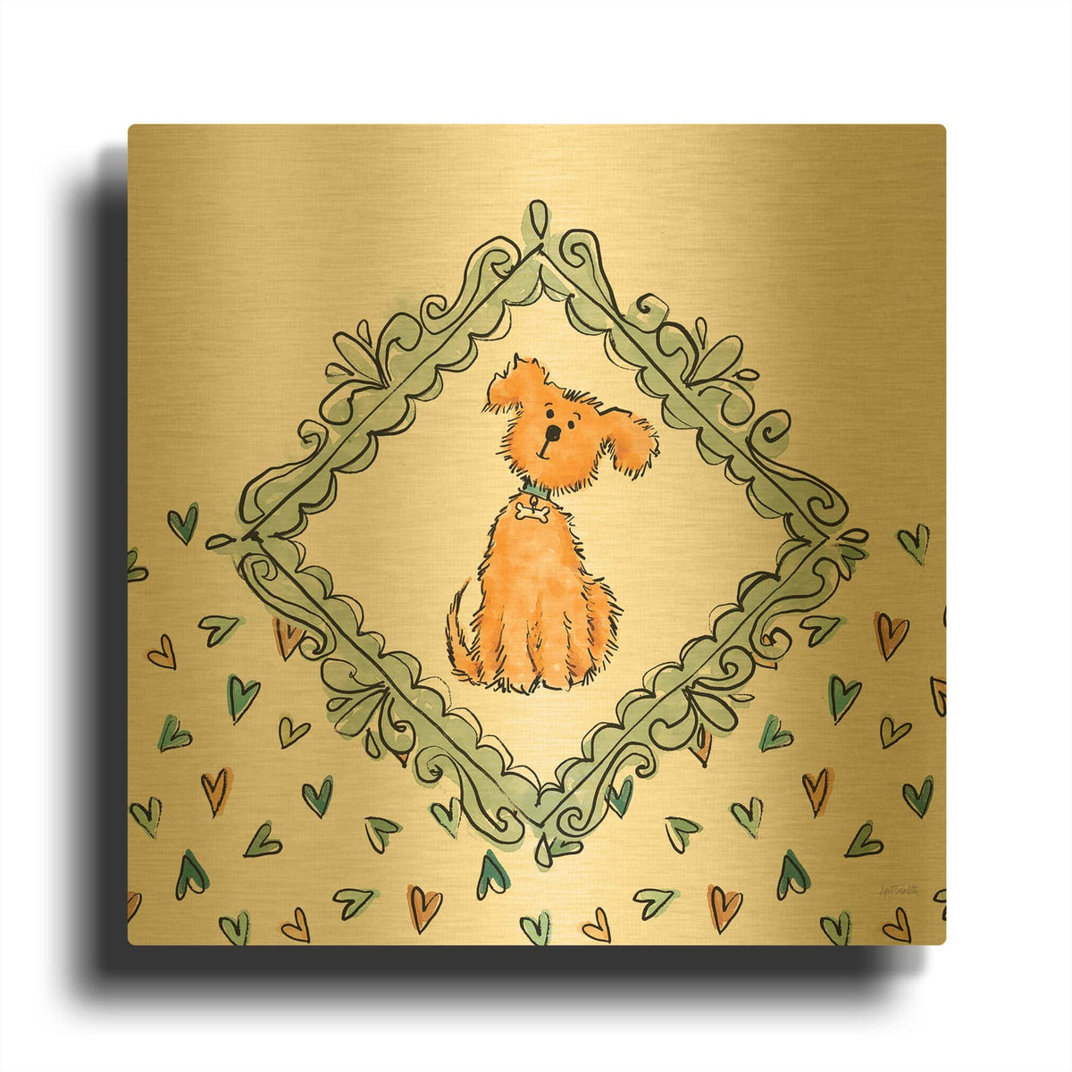 'Pet Seniments 5' By Anne Tavoletti Gold Metal Wall Art