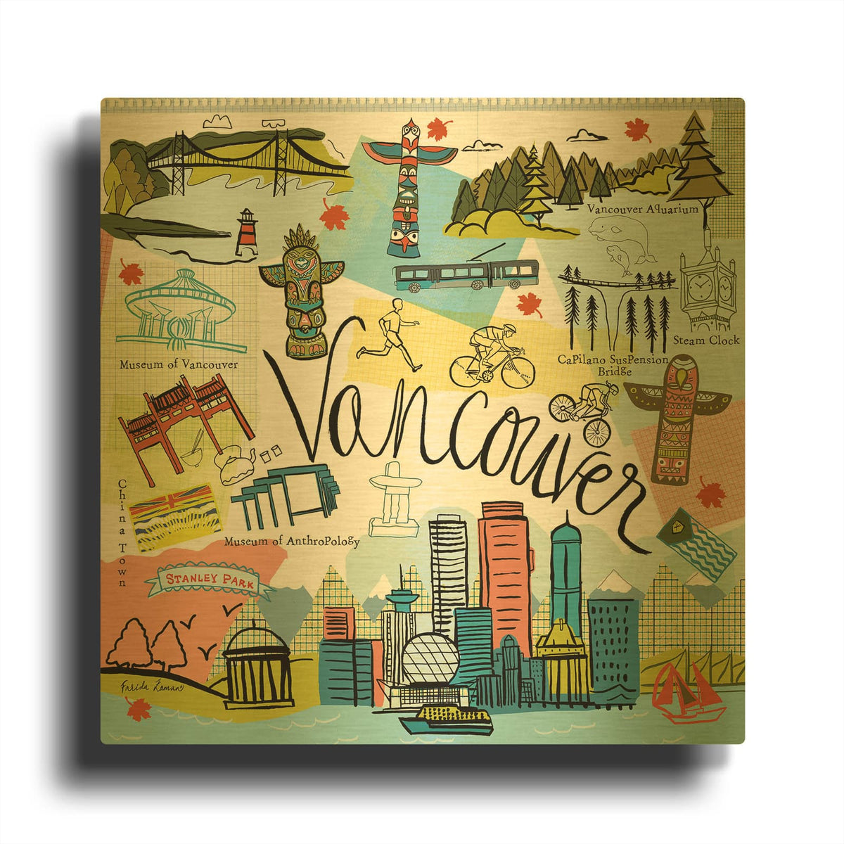 'Global Travel 5' By Farida Zaman Gold Metal Wall Art
