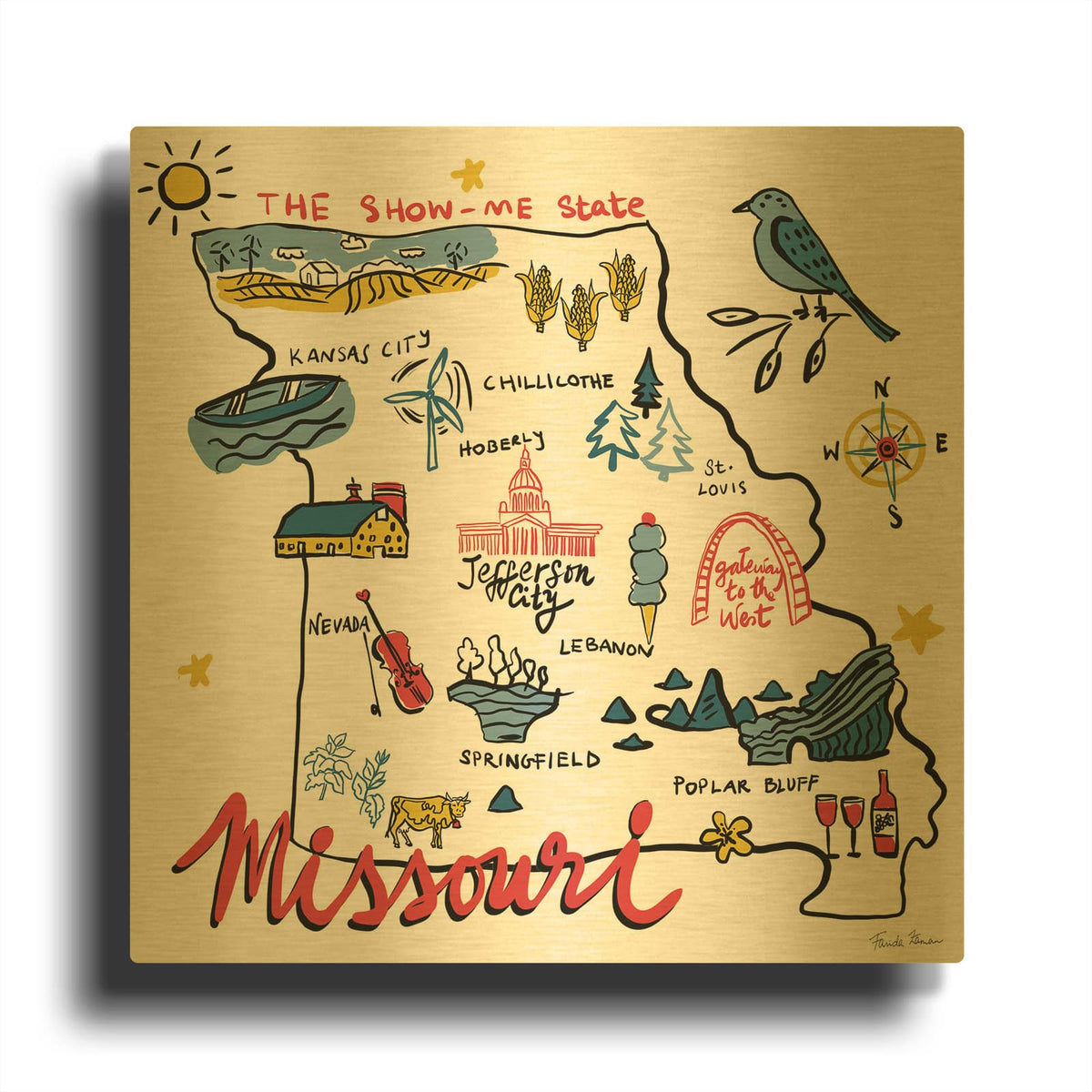 'Missouri' By Farida Zaman Gold Metal Wall Art