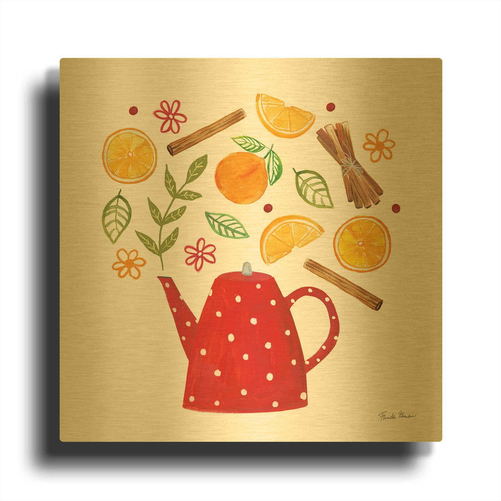 'Organic Tea 4' By Farida Zaman Gold Metal Wall Art
