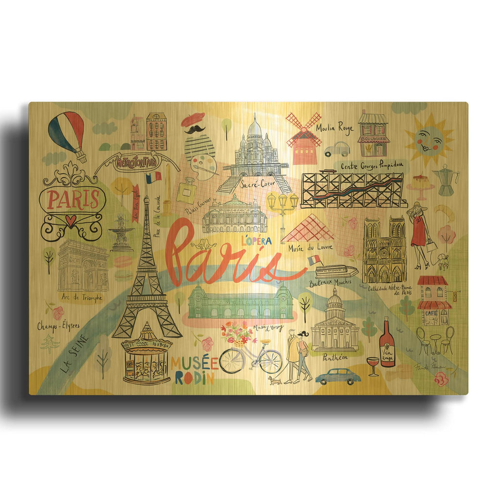 'Paris Map Light' By Farida Zaman Gold Metal Wall Art
