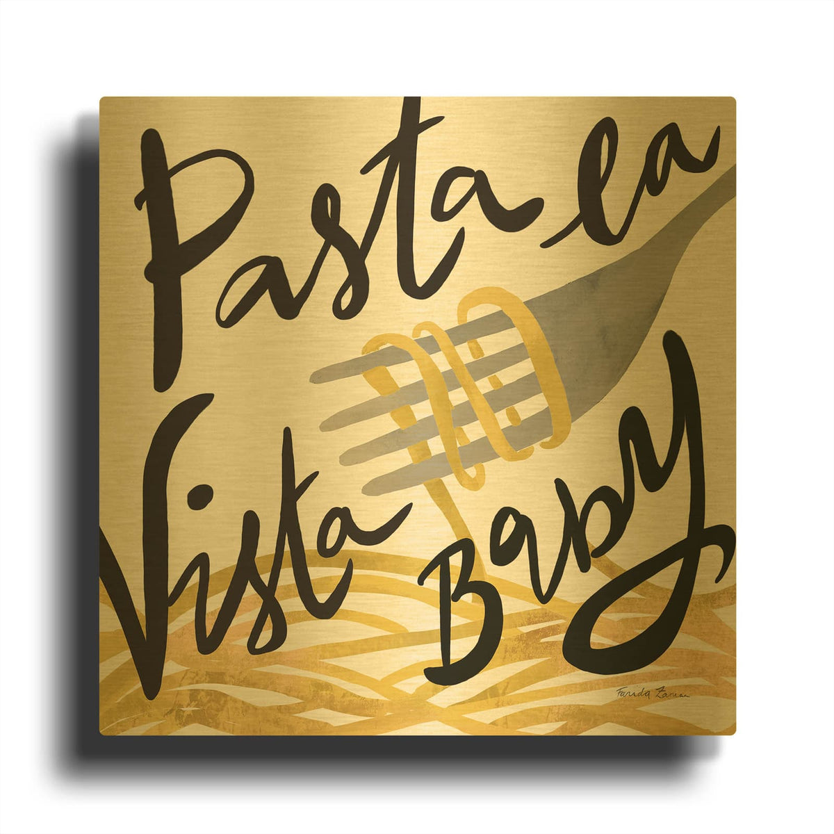 'Pasta Italiana 6' By Farida Zaman Gold Metal Wall Art
